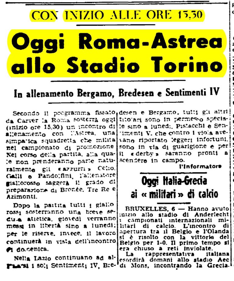 ARTICOLO GARA AMICHEVOLE ASTREA-ROMA