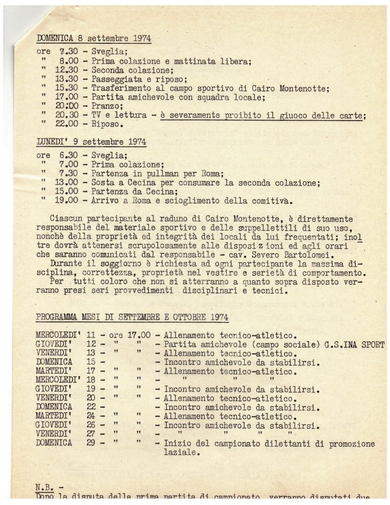 astrea 1974-75 RITIRO PRE CAMPIONATO