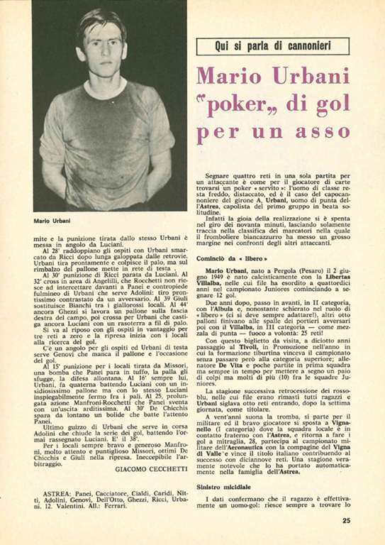 MARIO URBANI CALCIATORE ASTREA